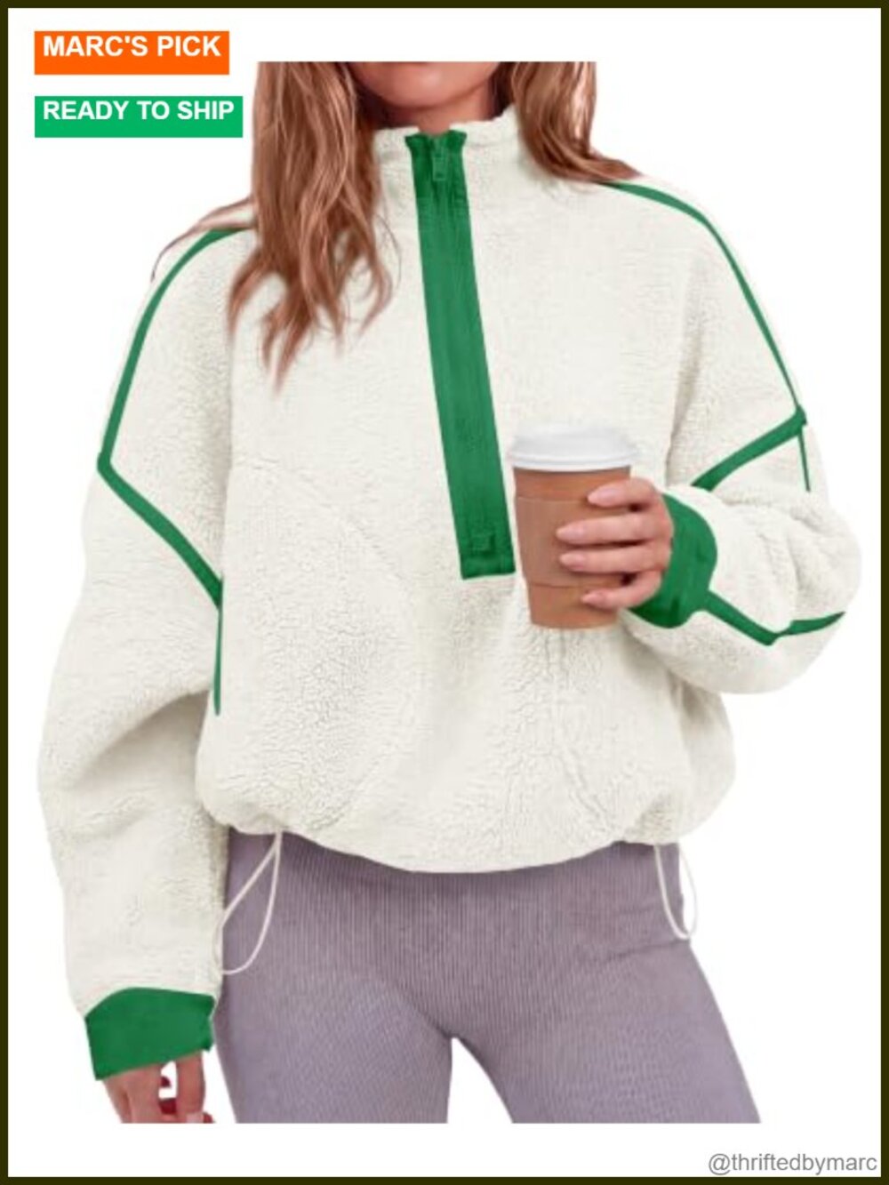 Women's Half Zip Fleece Pullover Sherpa Sweatshirt Loose Fit Color Block